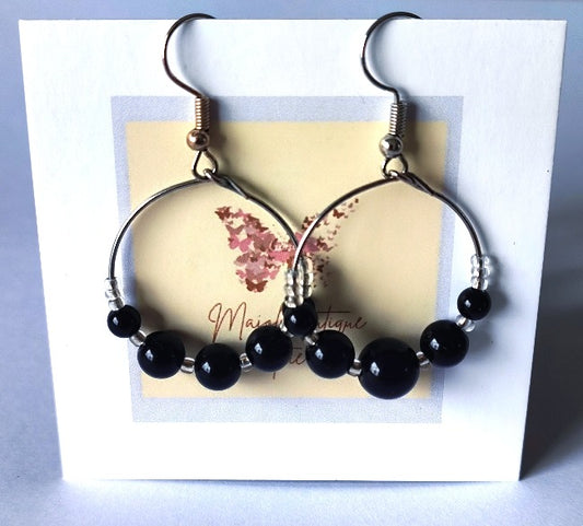 Boucles d'oreilles en perles naturelles Obsidienne noire Porte-Bonheur pour les Capricornes et Scorpions♑♏