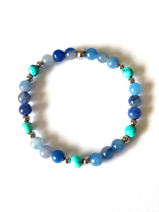 Bracelet en perles naturelles d'Aventurine bleue et Turquoise