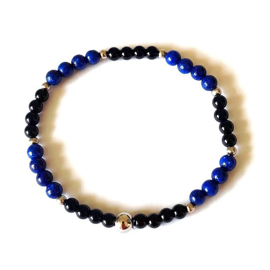 Bracelet "Paix et Protection" en perles de pierres naturelles de Lapis-Lazuli et Obsidienne noire