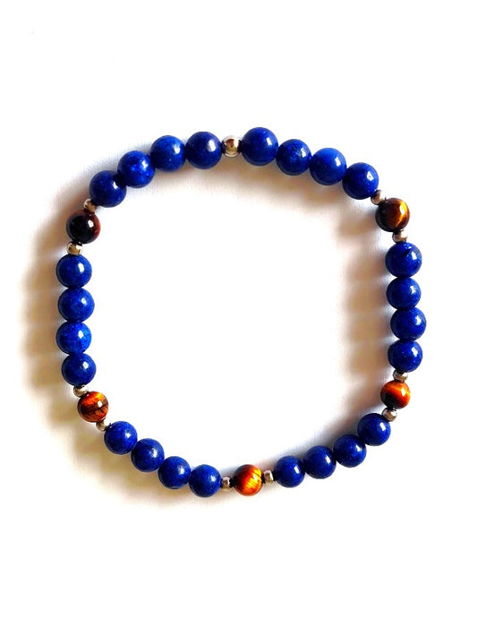 Bracelet "Gémeaux♊" en perles de pierres naturelles de Lapis-Lazuli et Œil de Tigre