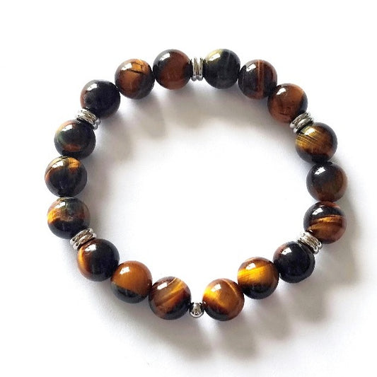 Bracelet en perles de pierres naturelles d'Œil de Tigre Porte-Bonheur pour les Capricornes♑