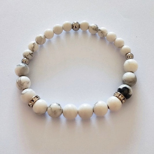 Bracelet porte-bonheur pour les Gémeaux♊ en perles de pierres naturelles d'Howlite blanche