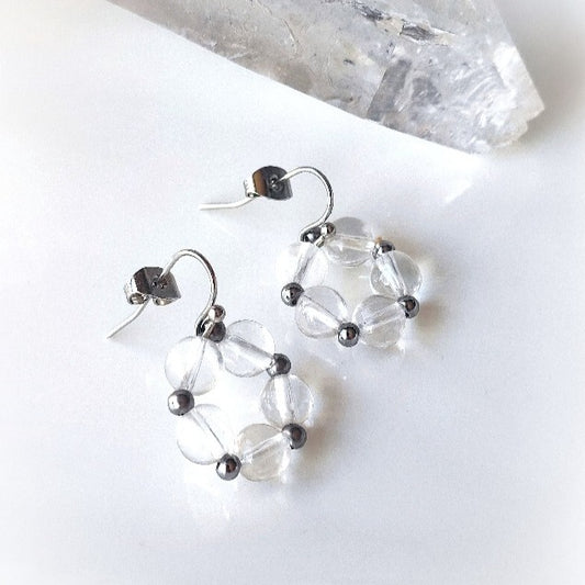 Boucles d'oreilles Fleurs🌼 interchangeables en perles de Cristal de Roche
