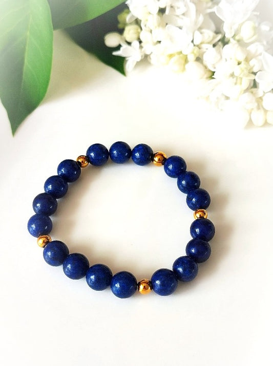 Bracelet doré en perles de Lapis-Lazuli