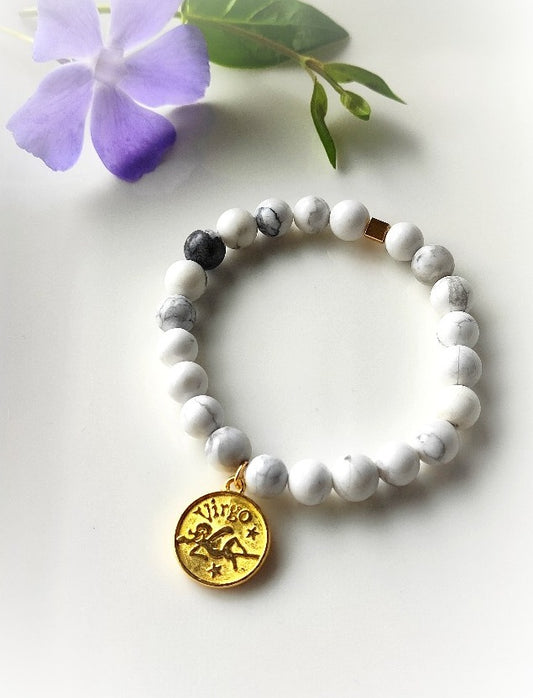 Bracelet Signe Astrologique "Harmonie" en perles d 'Howlite blanche